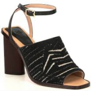 AD & Daughters Haddix Square Toe Ankle Strap Black/Natural Dress Sandals 6.5